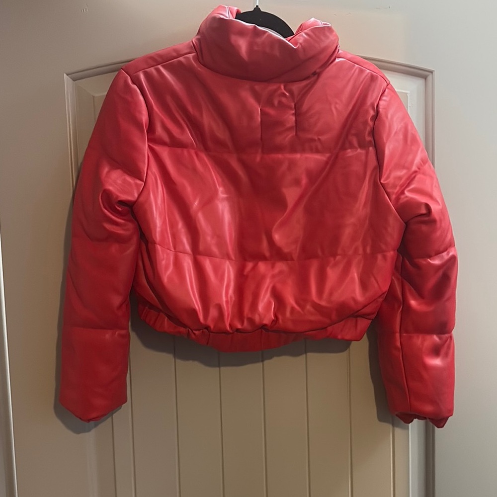 Red Cropped Puffer Jacket - Picture 2 of 2